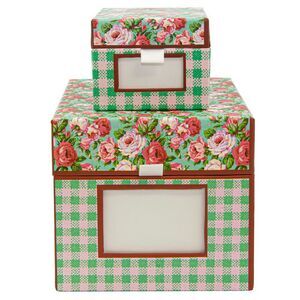 Smart Home 2 Piece Gingham and Floral Storage Boxes in Pink & Green